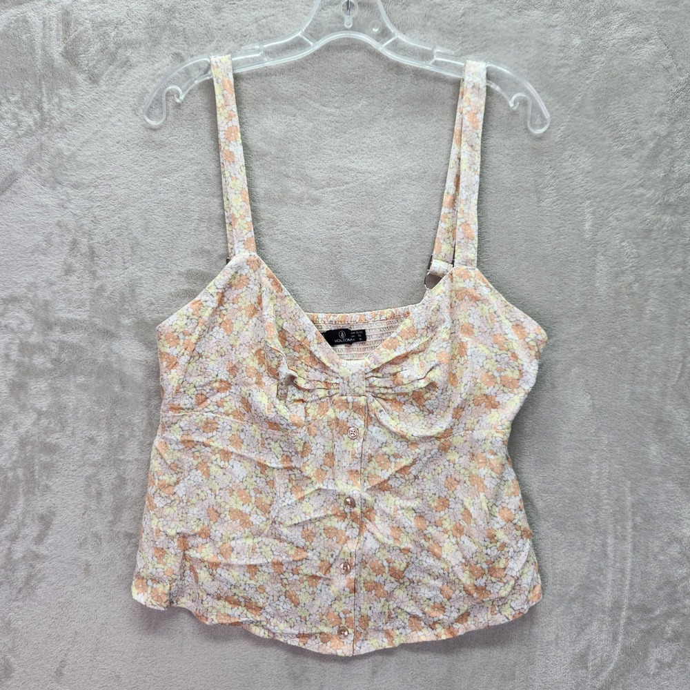 Volcom Cropped Tank Juniors XL Time‎ To Grow Cami Floral Sleeveless Button Front